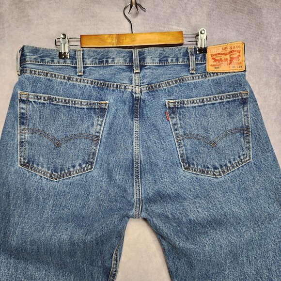 Levis 505 Jeans Mens 38x29 Blue Denim Zip Fly Straight Leg Classic 100% Cotton - Picture 1 of 16